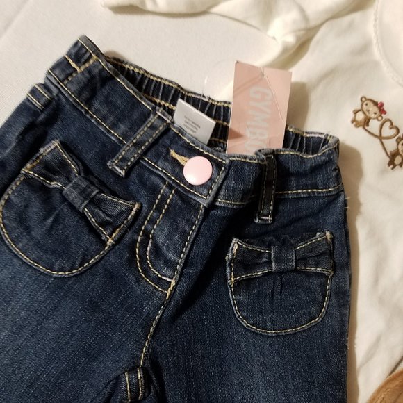 Gymboree Mischievous Monkey NWT 0-3 Month Jeans, bodysuit, bib, headband, socks - Picture 5 of 6